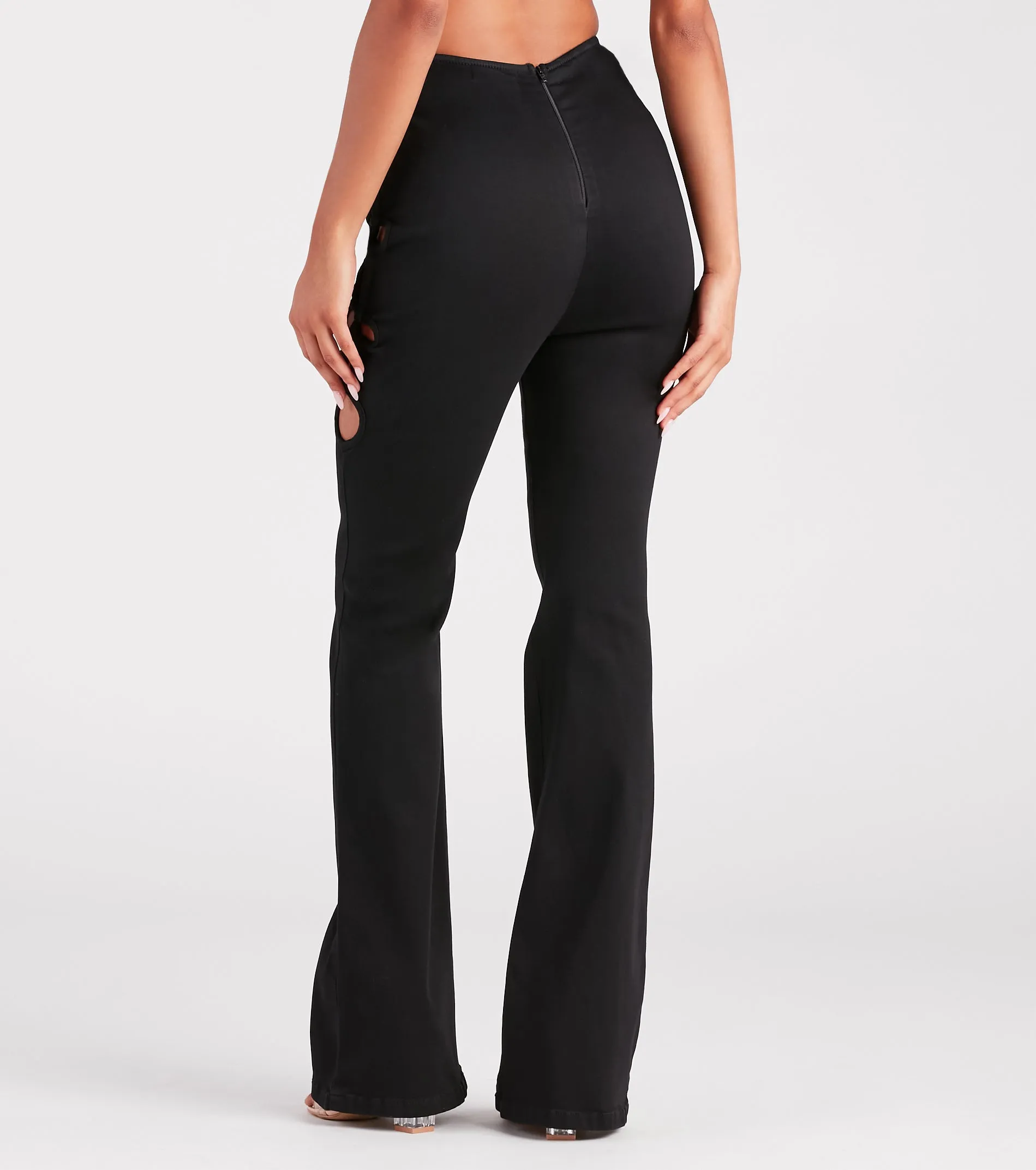 Stroll The City Mid Rise Lace-Up Flare Pants sold by Windsor product image thumbnail 4