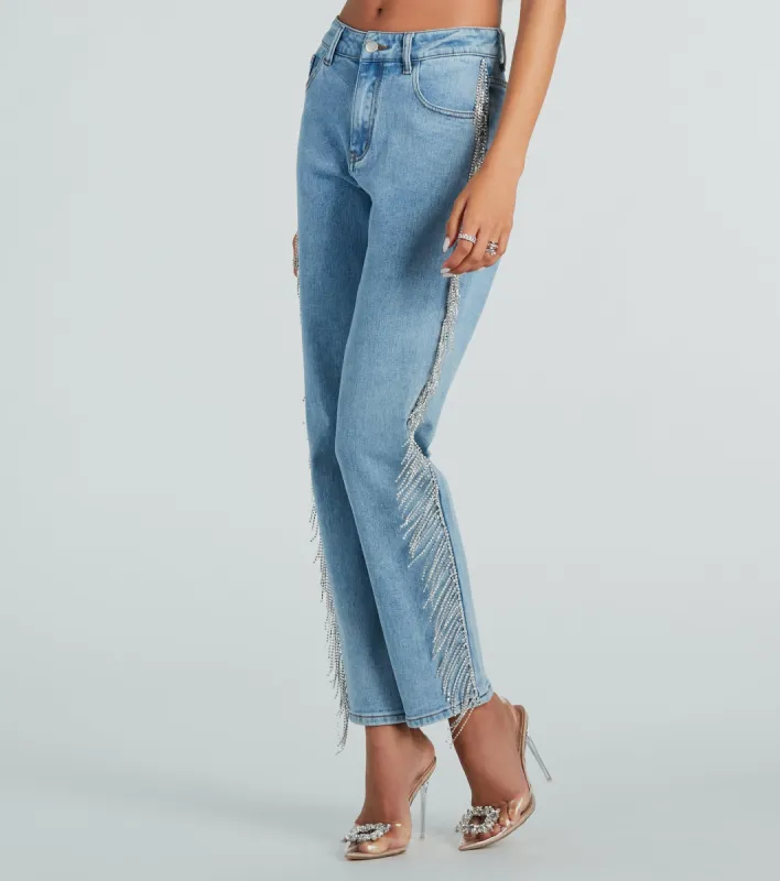 She Glistens High-Rise Rhinestone Denim Jeans sold by Windsor