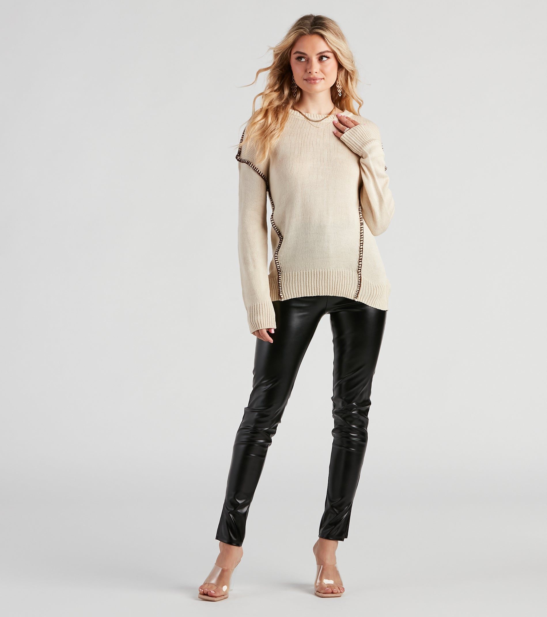 Cute Contrast Stitch Knit Sweater sold by Windsor product image thumbnail 3