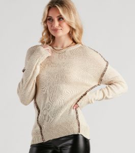 Cute Contrast Stitch Knit Sweater sold by Windsor