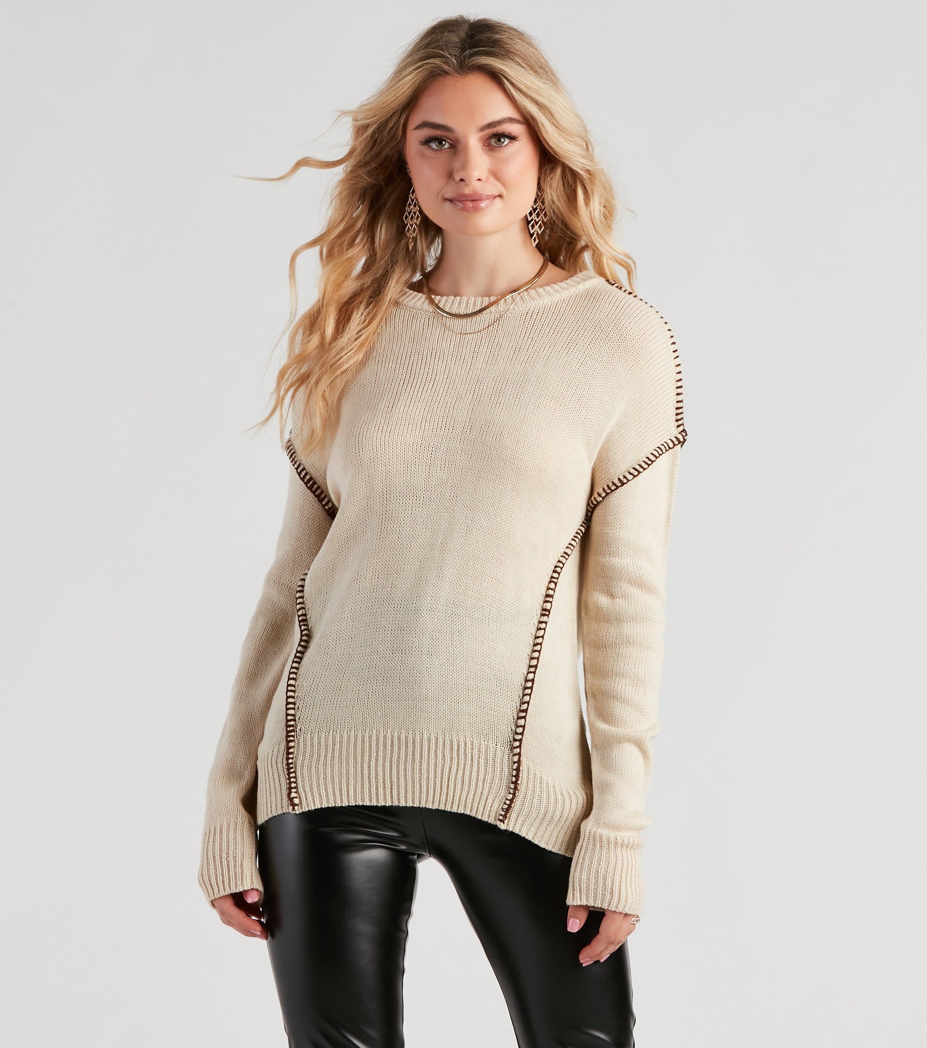 Cute Contrast Stitch Knit Sweater sold by Windsor