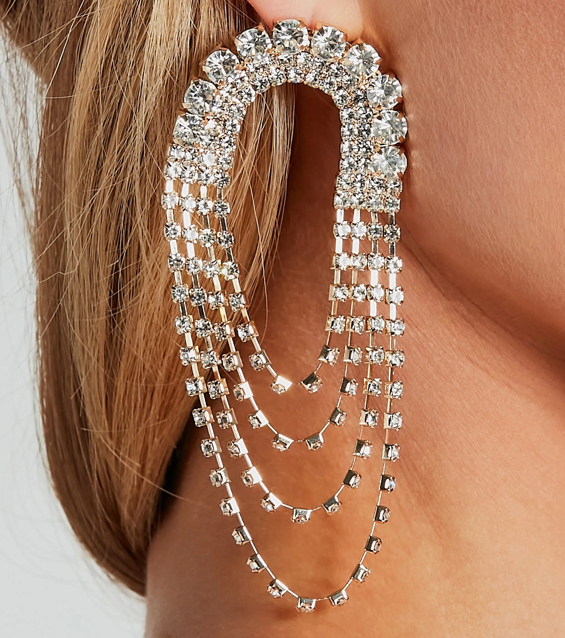 Chic Glimmer Rhinestone-Draped Statement Earrings sold by Windsor product image thumbnail 2
