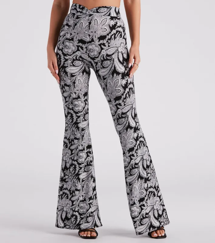 Boho Gal Paisley Cross Waist Flare Pants sold by Windsor