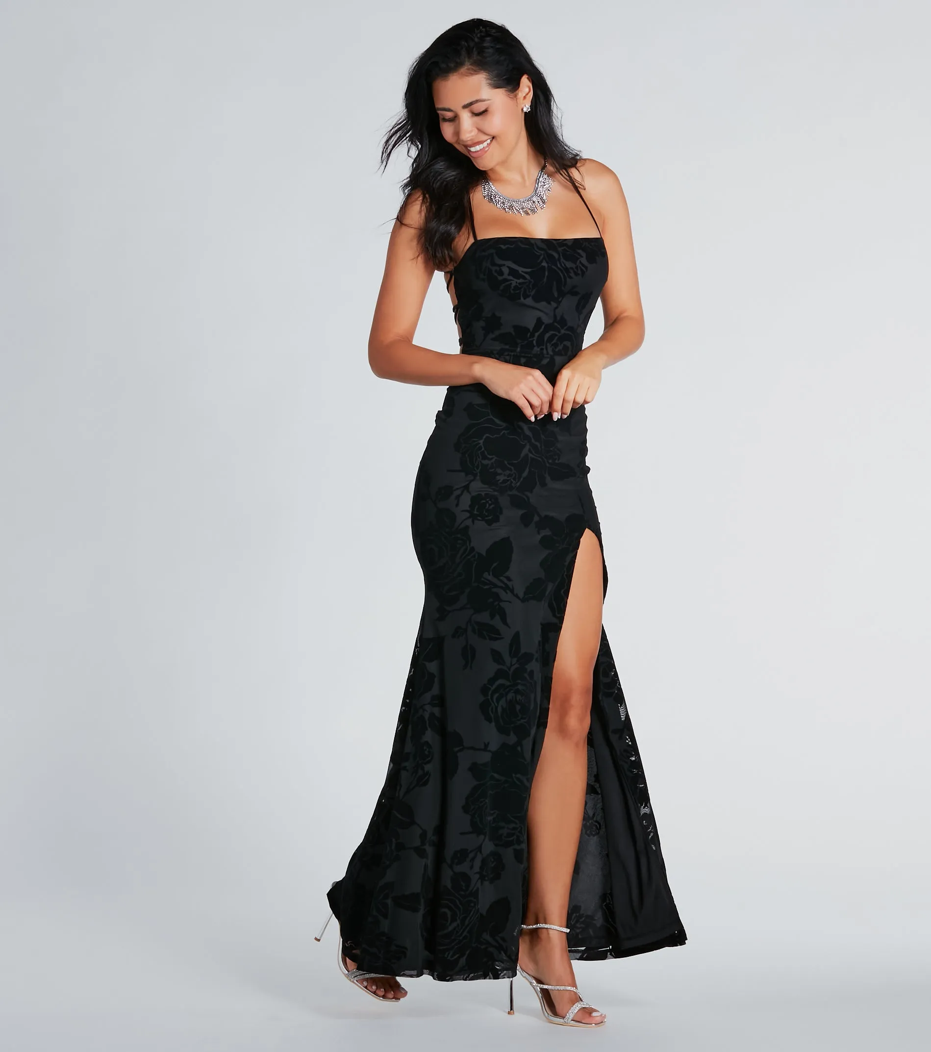 Norma Formal Velvet Floral Lace-Up Mermaid Dress sold by Windsor product image thumbnail 3