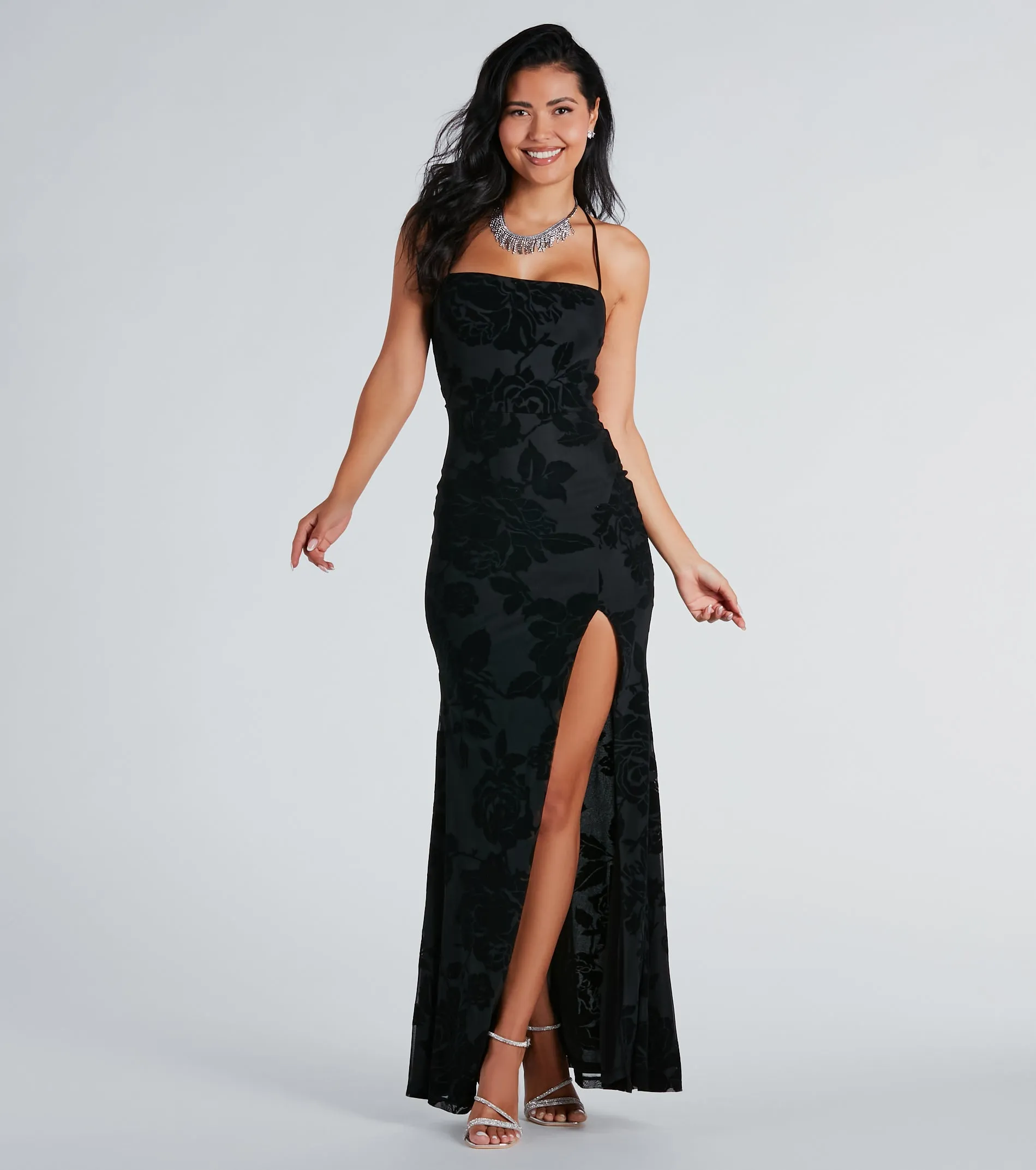 Norma Formal Velvet Floral Lace-Up Mermaid Dress sold by Windsor