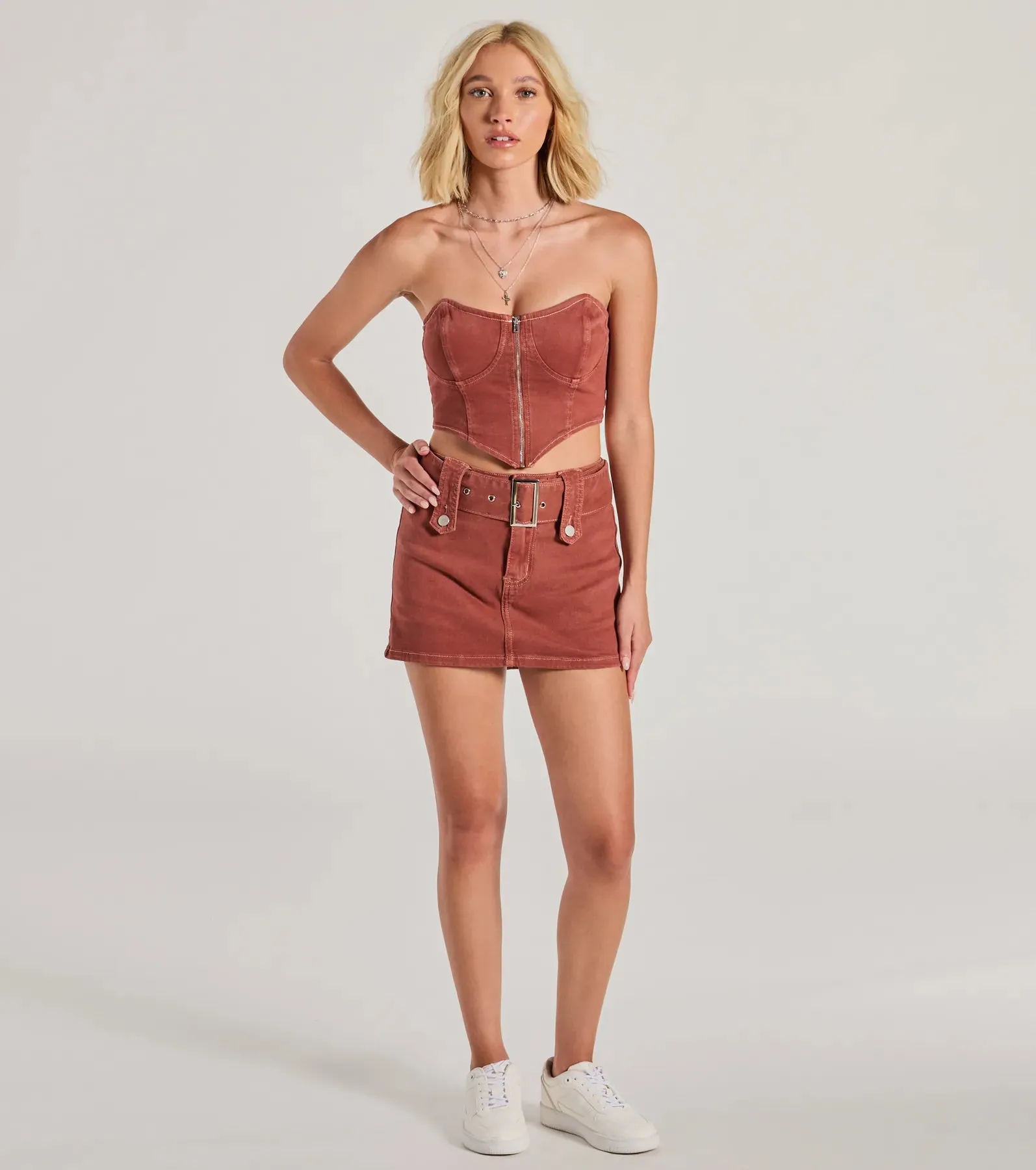 Carefree Cool Strapless Zip-Up Denim Crop Top sold by Windsor product image thumbnail 3