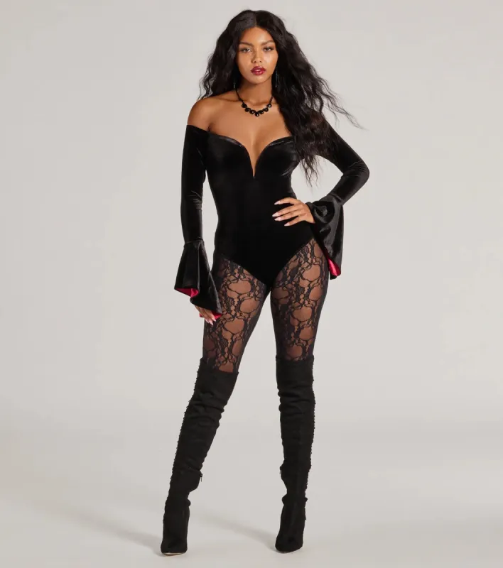 Vampy Vixen Long Sleeve Velvet Bodysuit sold by Windsor