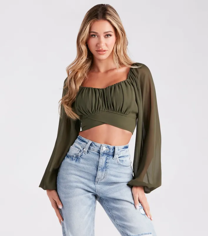 Fashion Reputation Chiffon Tie-Back Crop Top sold by Windsor