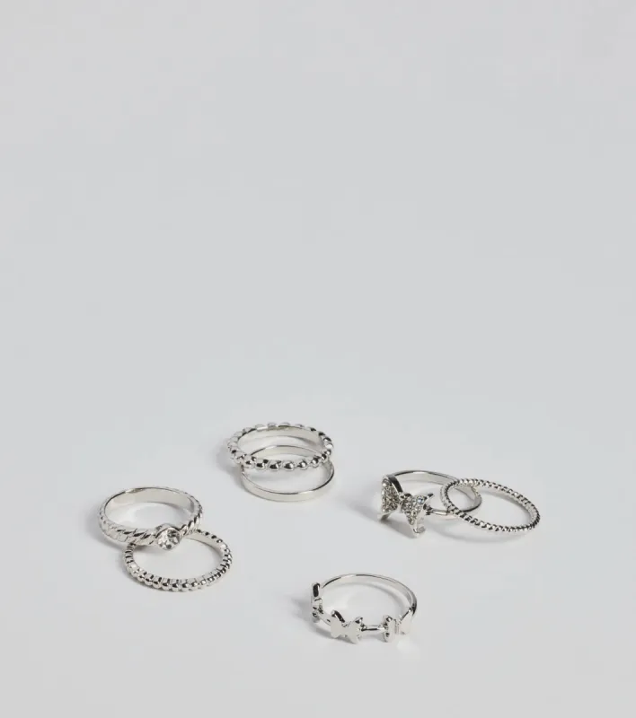 So Adorable Butterfly And Bow Rhinestone Ring Set sold by Windsor