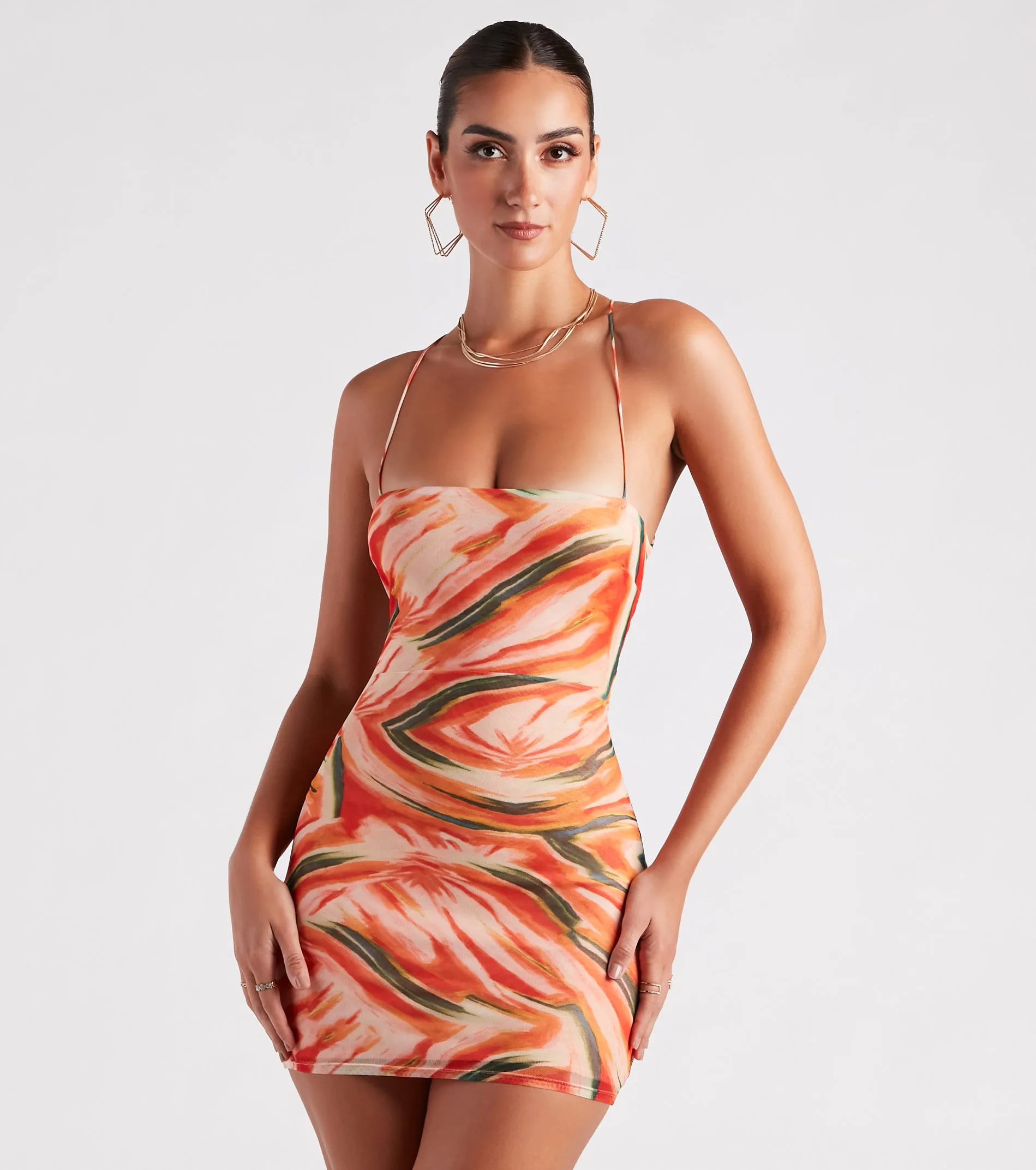 Sunset Marvel Lace-Up Mini Dress sold by Windsor