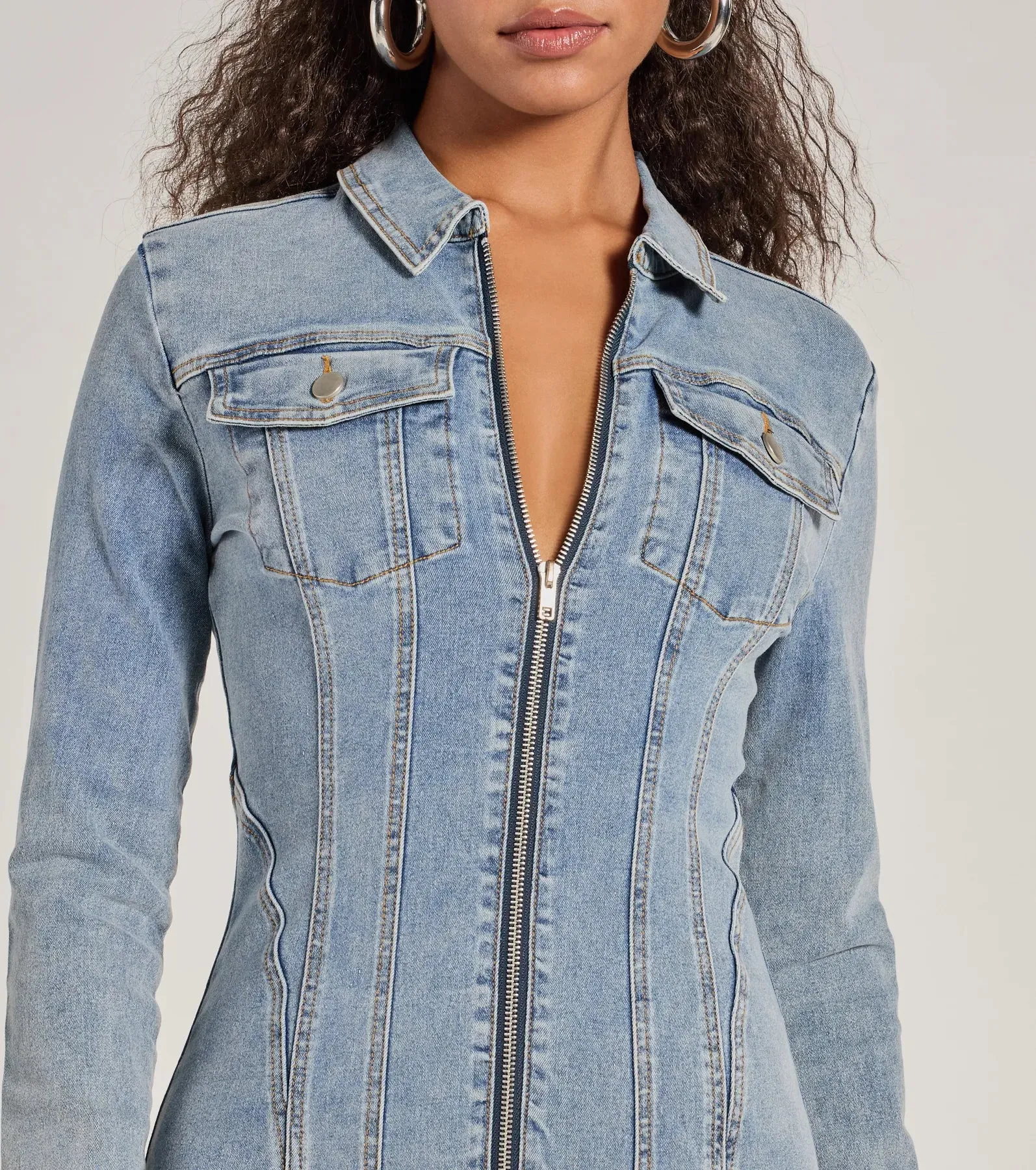 Sweet Looking Long Sleeve Denim Mini Dress sold by Windsor product image thumbnail 4