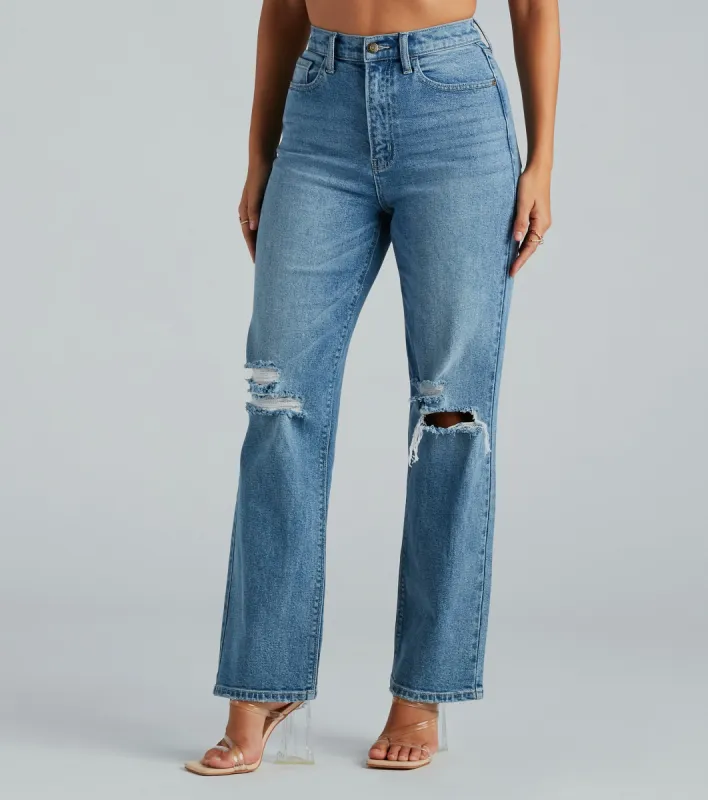 Perfect Pair High-Rise Destructed Straight-Leg Jeans sold by Windsor