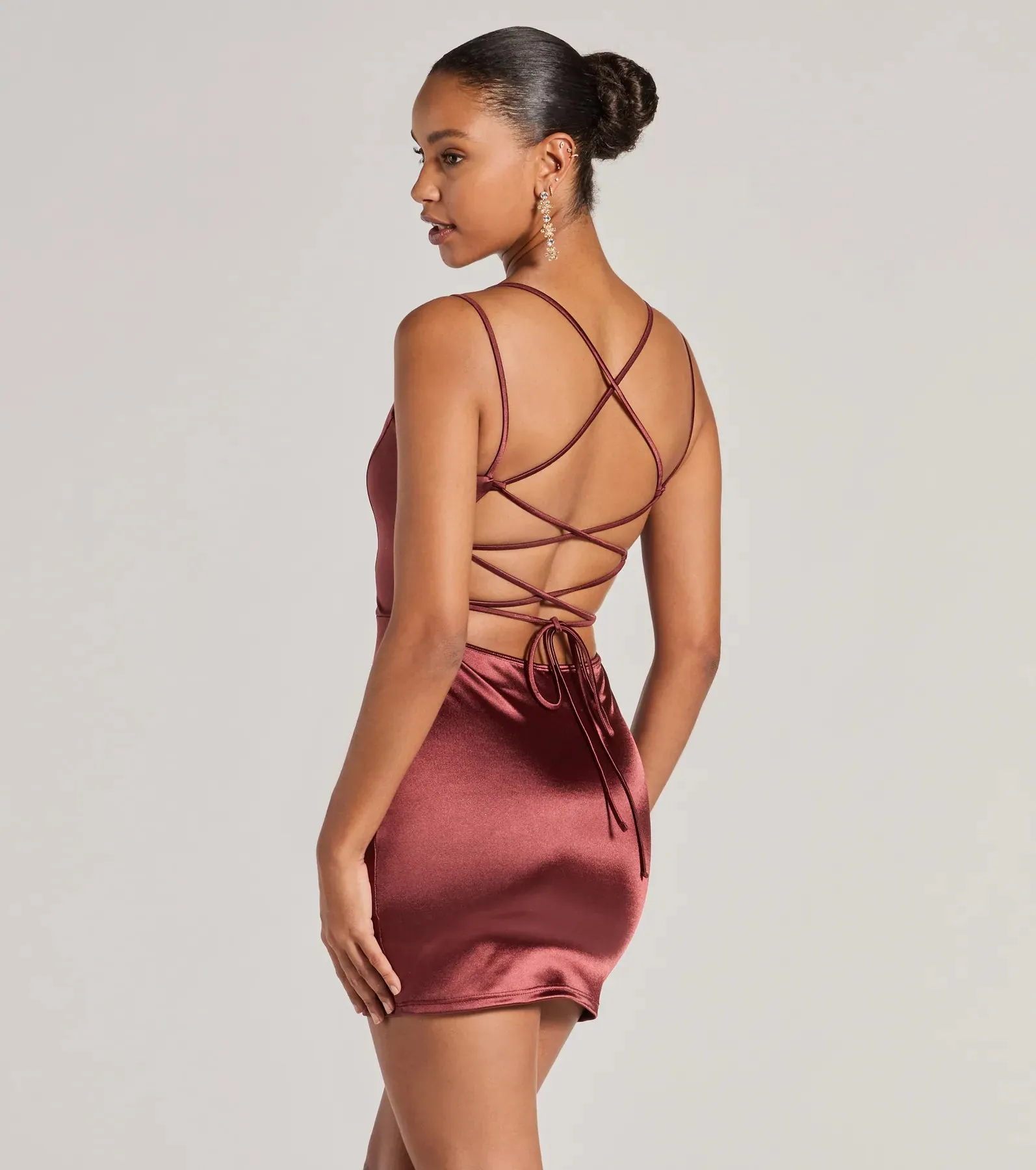 Simply A Stunner Lace-Up Bodycon Satin Mini Dress sold by Windsor product image thumbnail 2