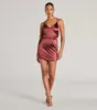 Simply A Stunner Lace-Up Bodycon Satin Mini Dress sold by Windsor