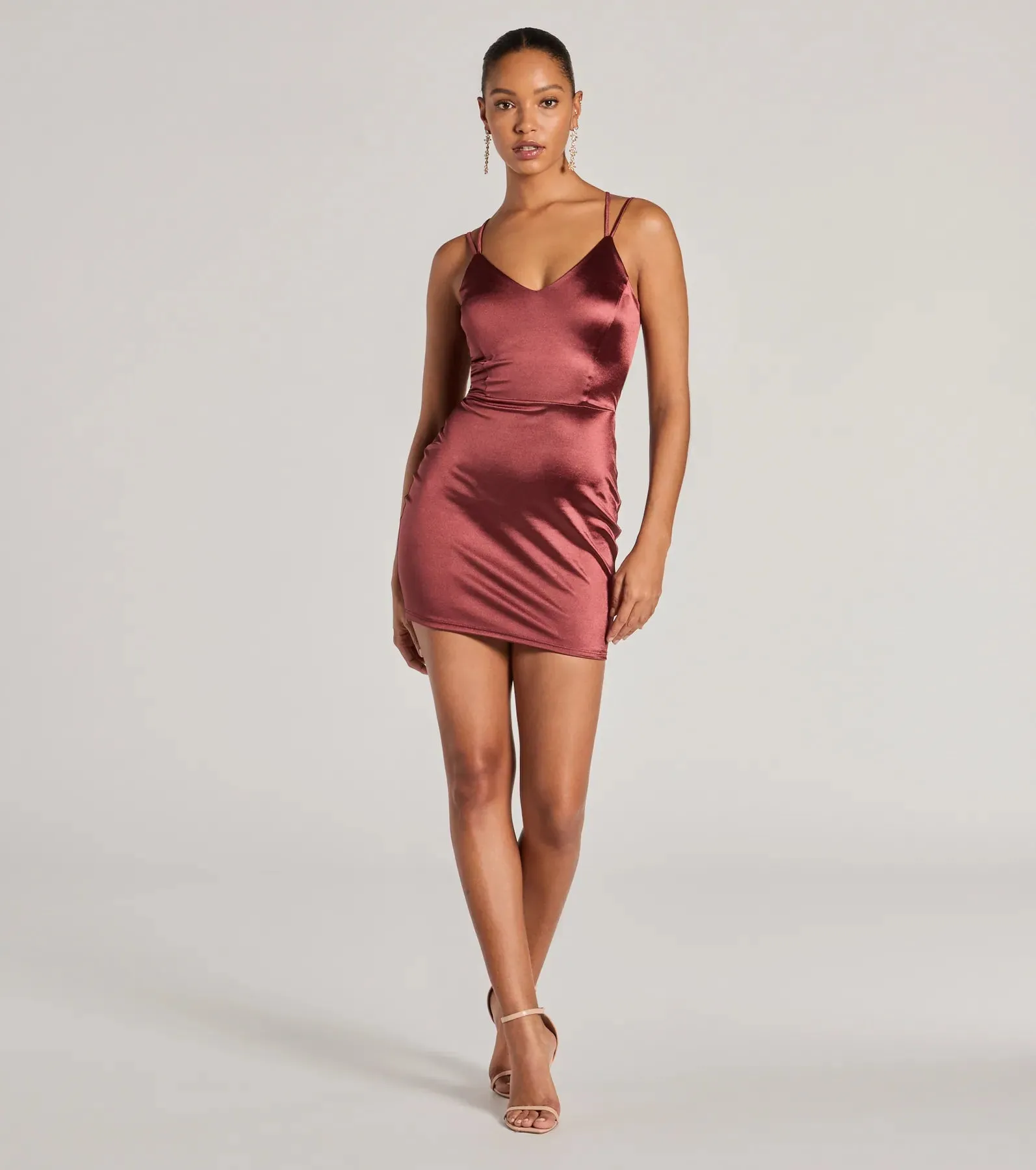 Simply A Stunner Lace-Up Bodycon Satin Mini Dress sold by Windsor product image thumbnail 3