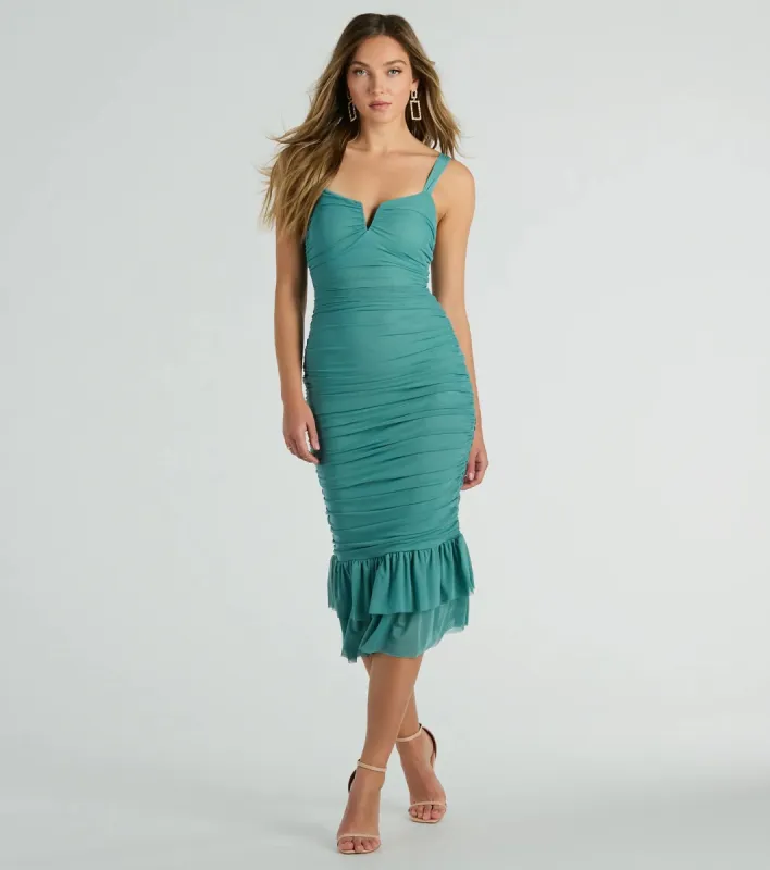 Turn On The Charm Ruffled Mesh Midi Dress sold by Windsor