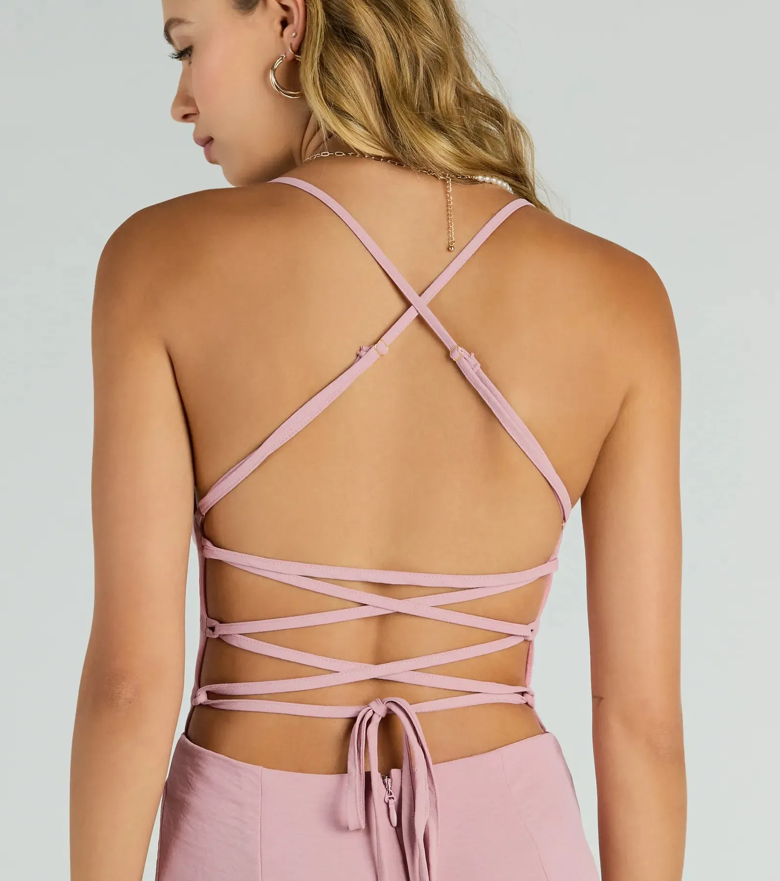 Effortless Allure Lace-Up Woven Wide-Leg Jumpsuit sold by Windsor product image thumbnail 4