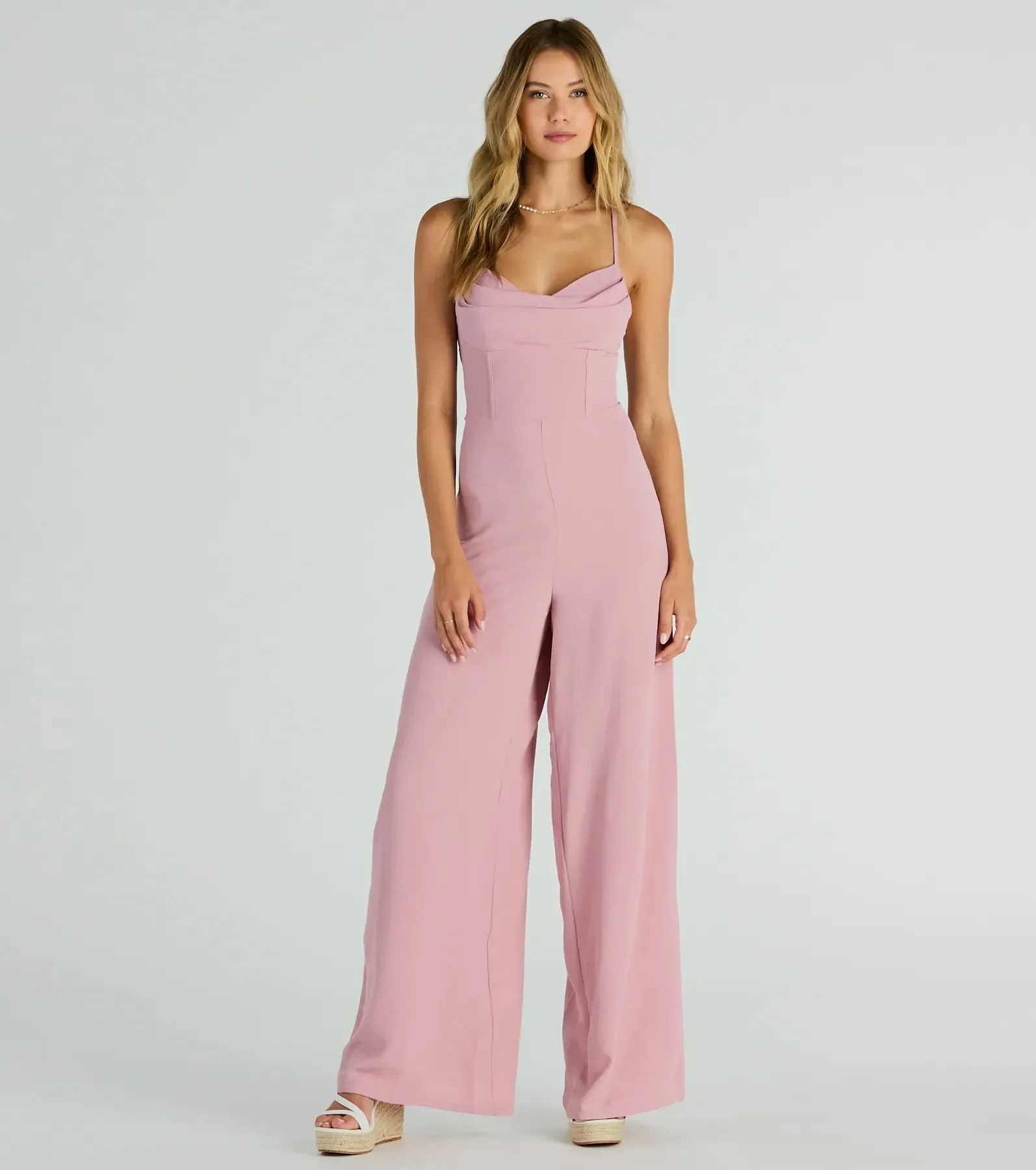 Effortless Allure Lace-Up Woven Wide-Leg Jumpsuit sold by Windsor