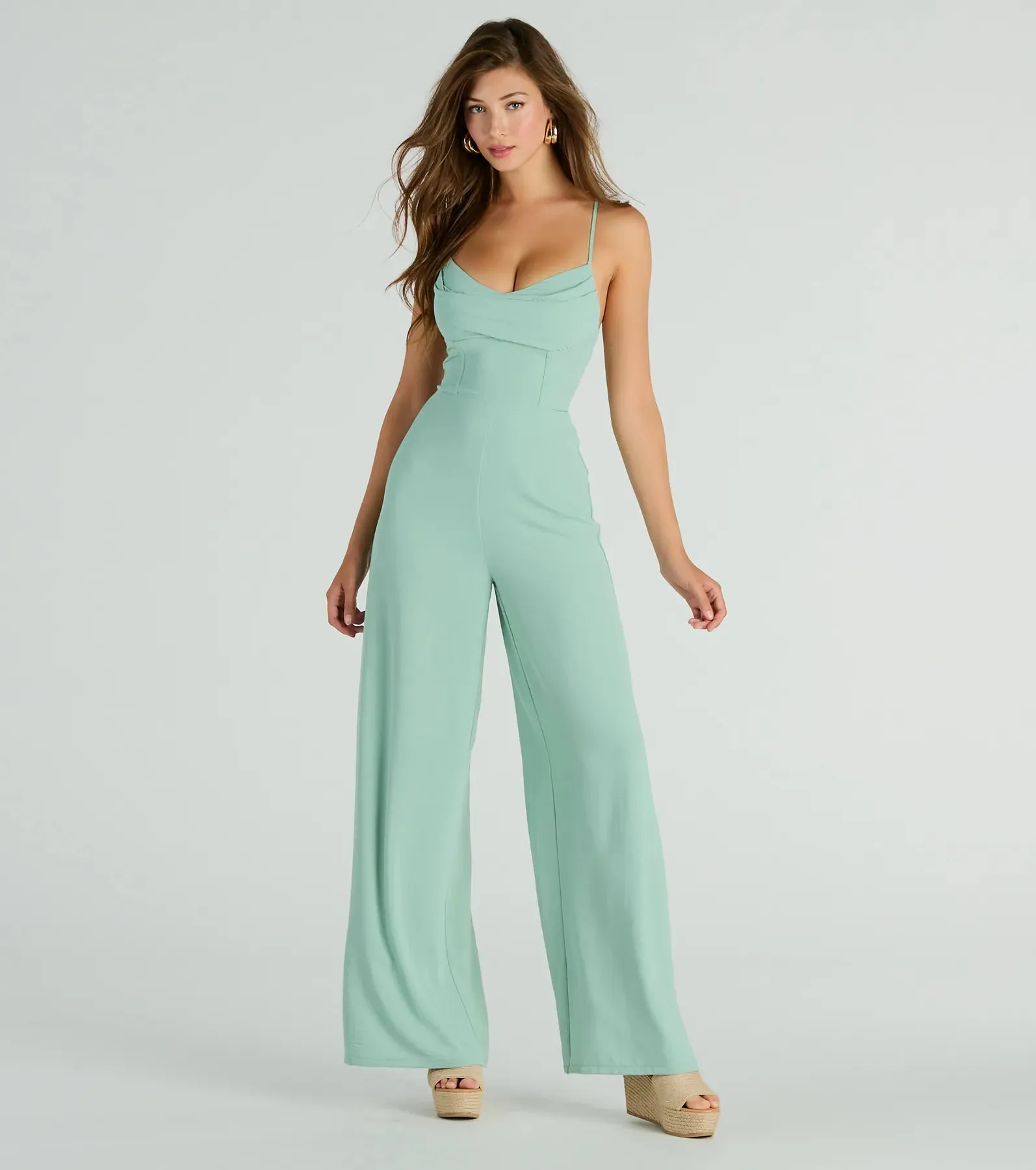 Effortless Allure Lace-Up Woven Wide-Leg Jumpsuit sold by Windsor product image thumbnail 5