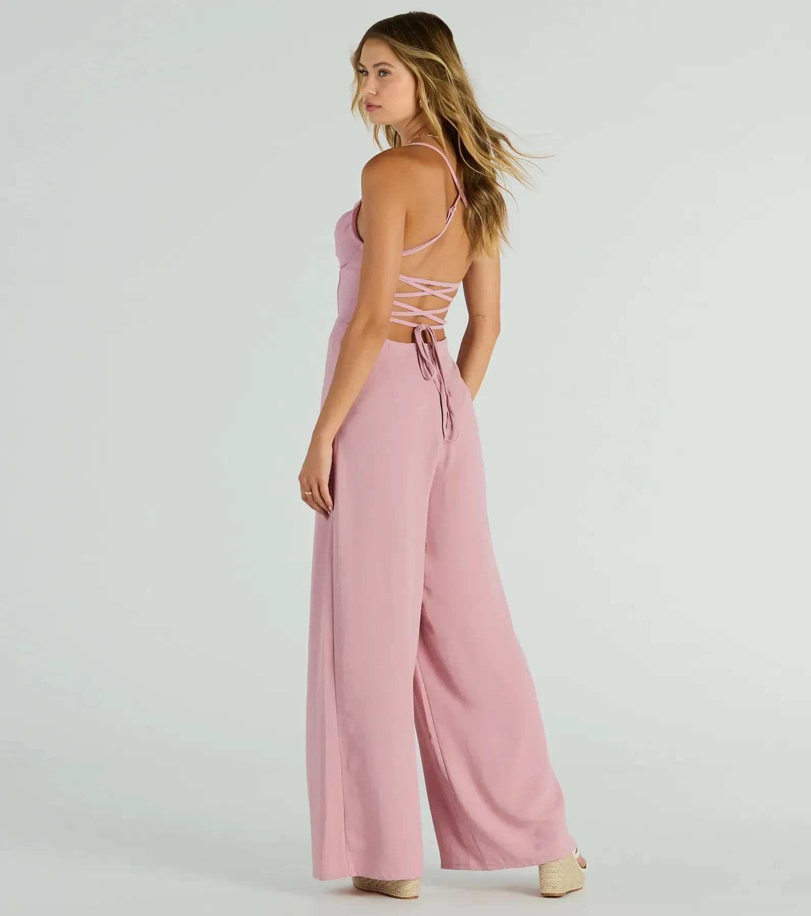 Effortless Allure Lace-Up Woven Wide-Leg Jumpsuit sold by Windsor product image thumbnail 2