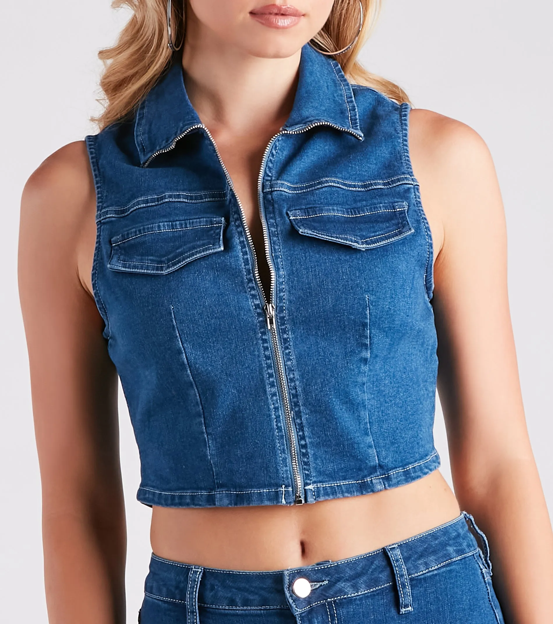 Cutie In Charge Sleeveless Denim Vest sold by Windsor product image thumbnail 4