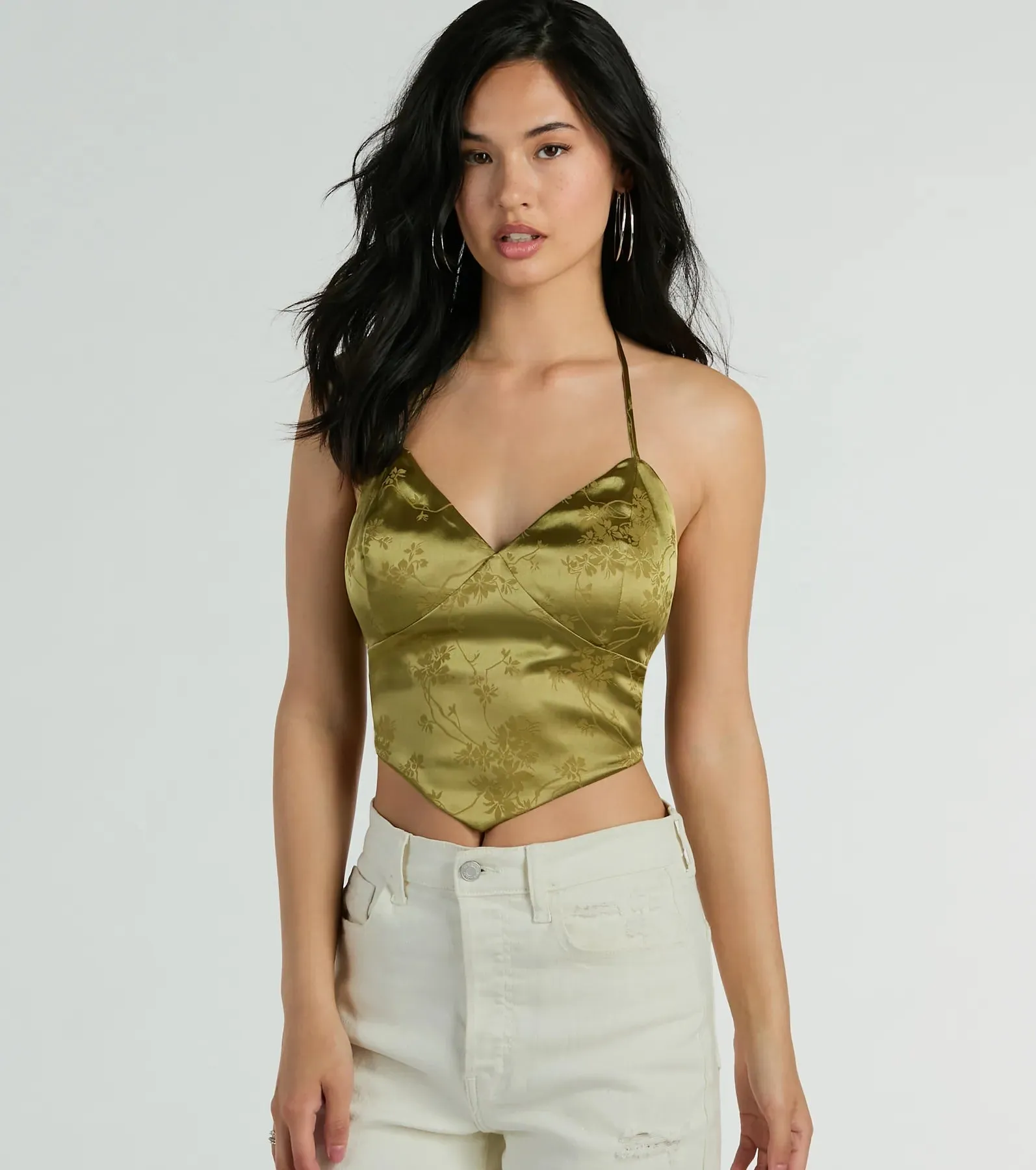 Romantic Effect Halter Tie Back Floral Satin Top sold by Windsor product image thumbnail 5