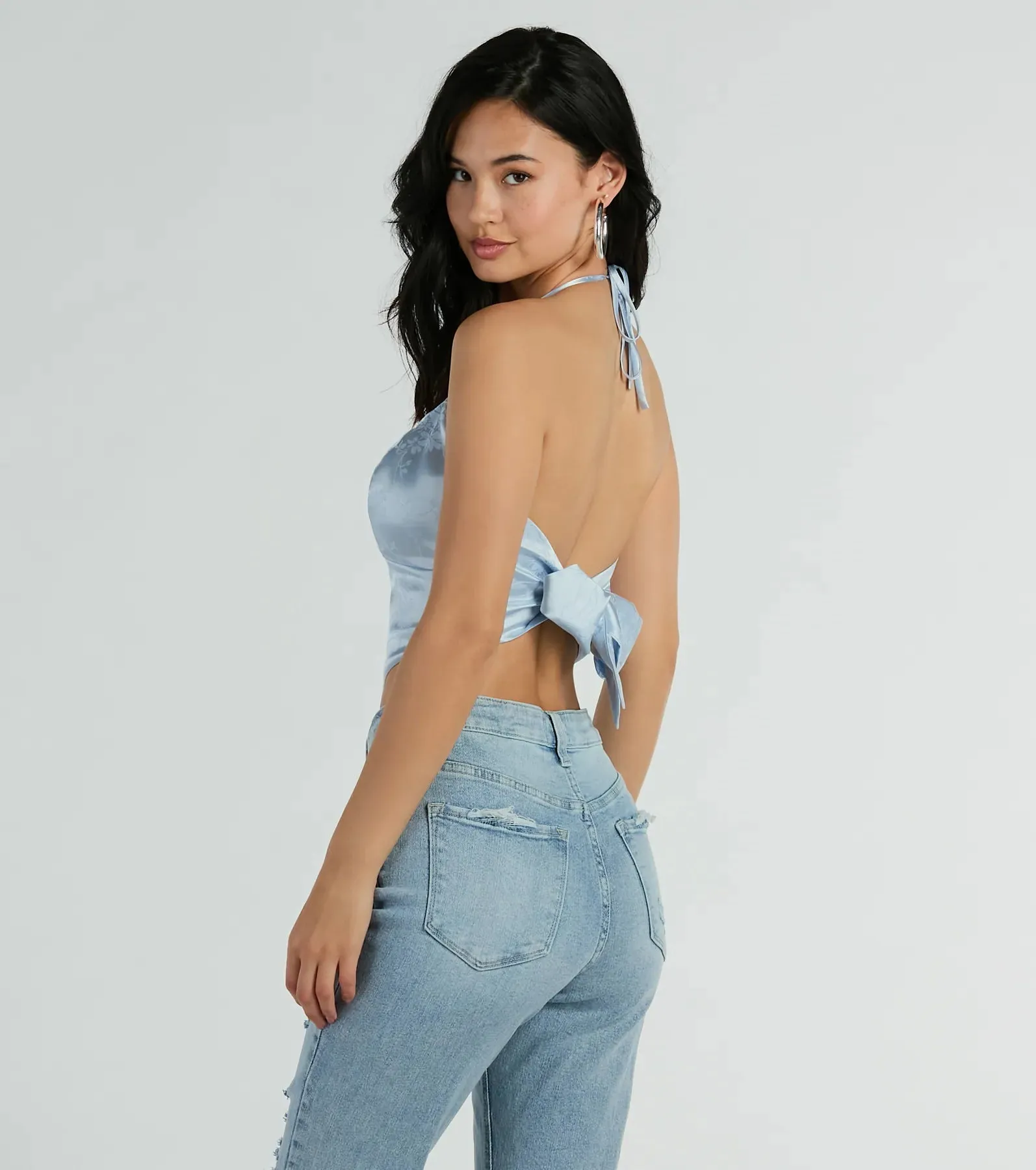 Romantic Effect Halter Tie Back Floral Satin Top sold by Windsor product image thumbnail 2