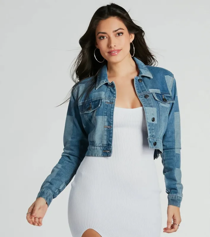 Art Of Patchwork Crop Denim Jacket sold by Windsor