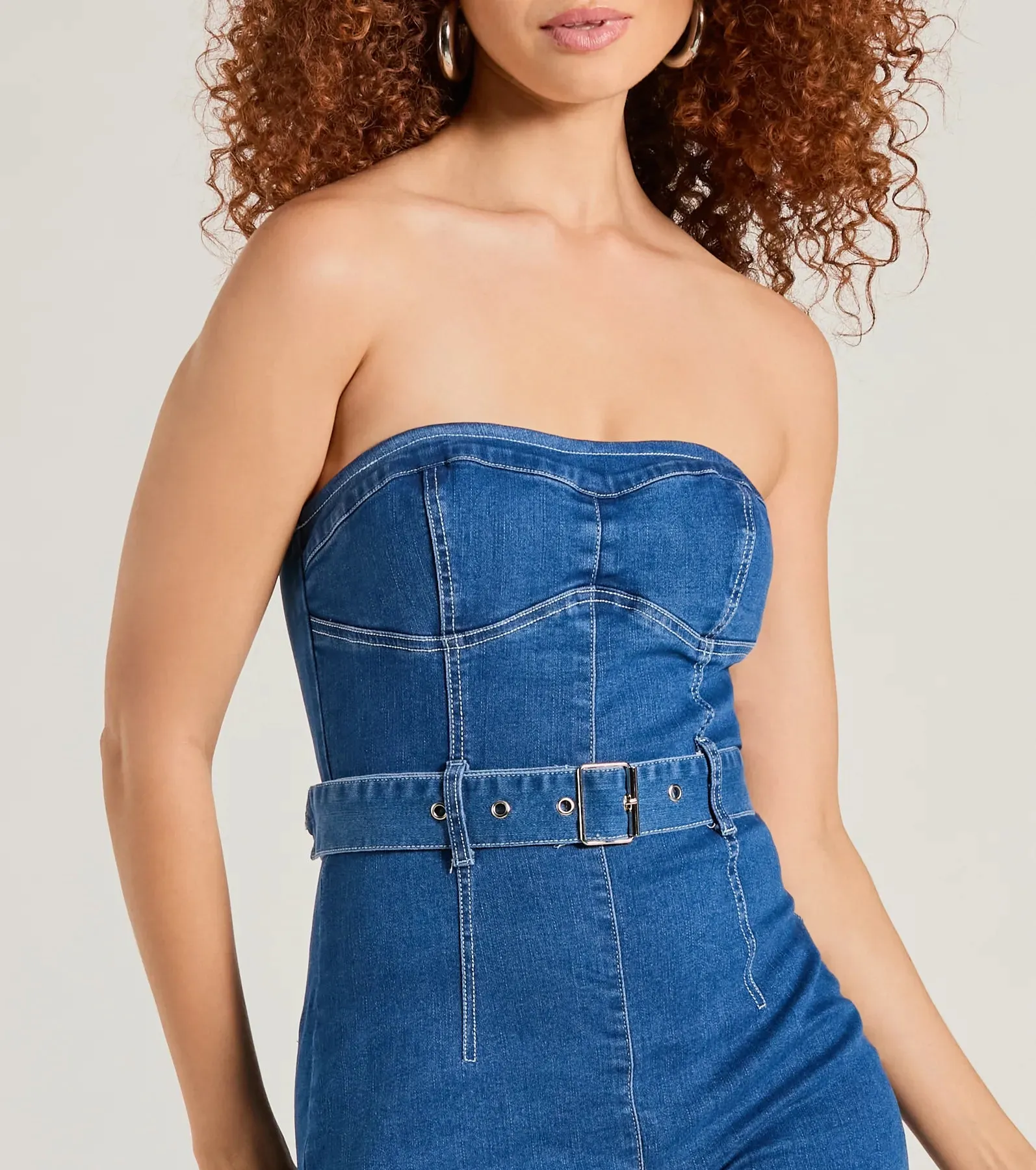 Cutie Alert Strapless Belted Denim Romper sold by Windsor product image thumbnail 3