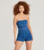 Cutie Alert Strapless Belted Denim Romper sold by Windsor