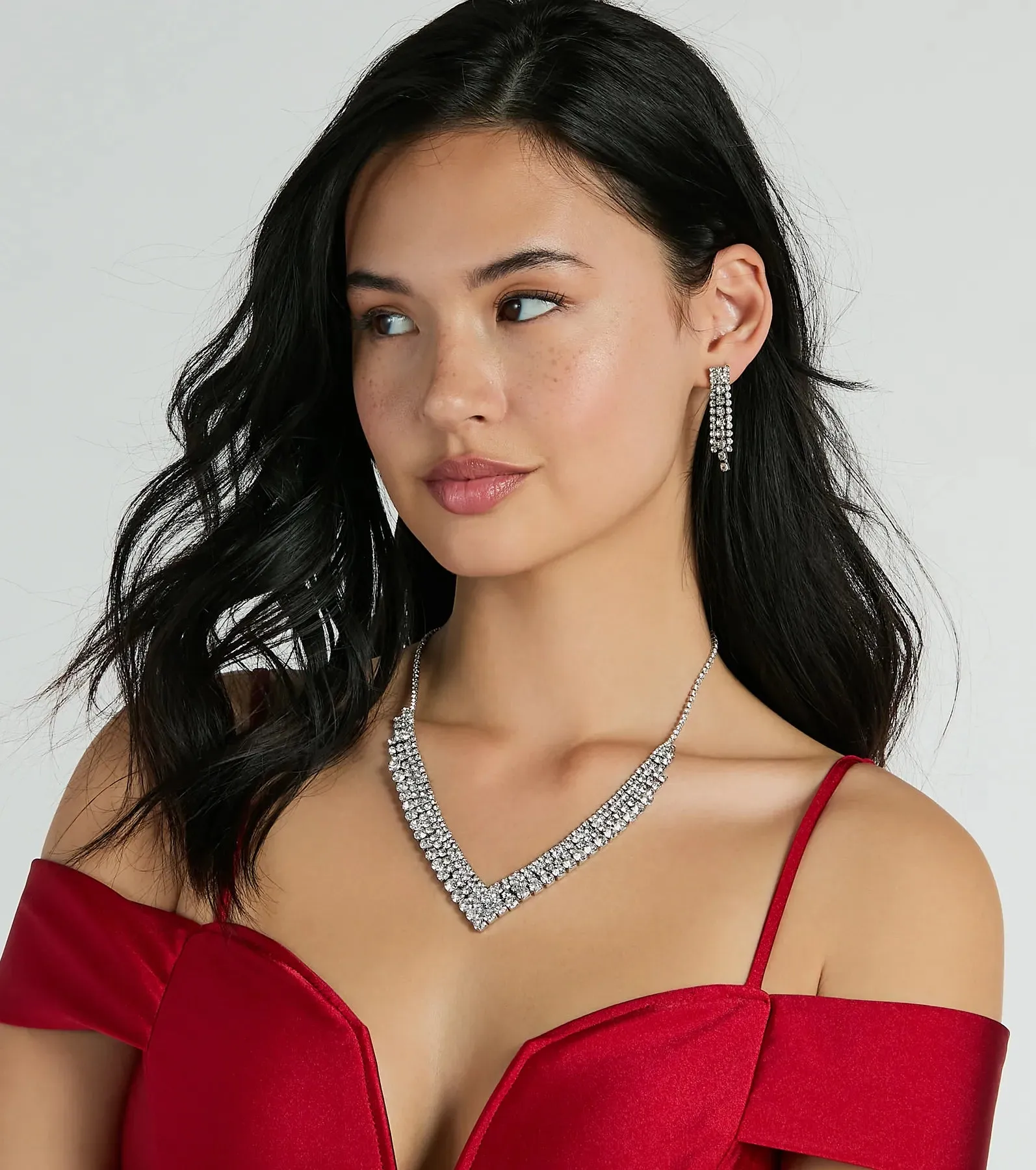 Impeccable Glam Rhinestone Necklace And Earrings Set sold by Windsor