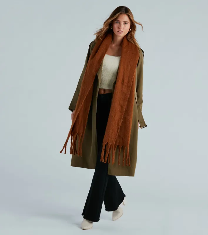 Cue The Comfort Fuzzy Woven Fringe Scarf sold by Windsor