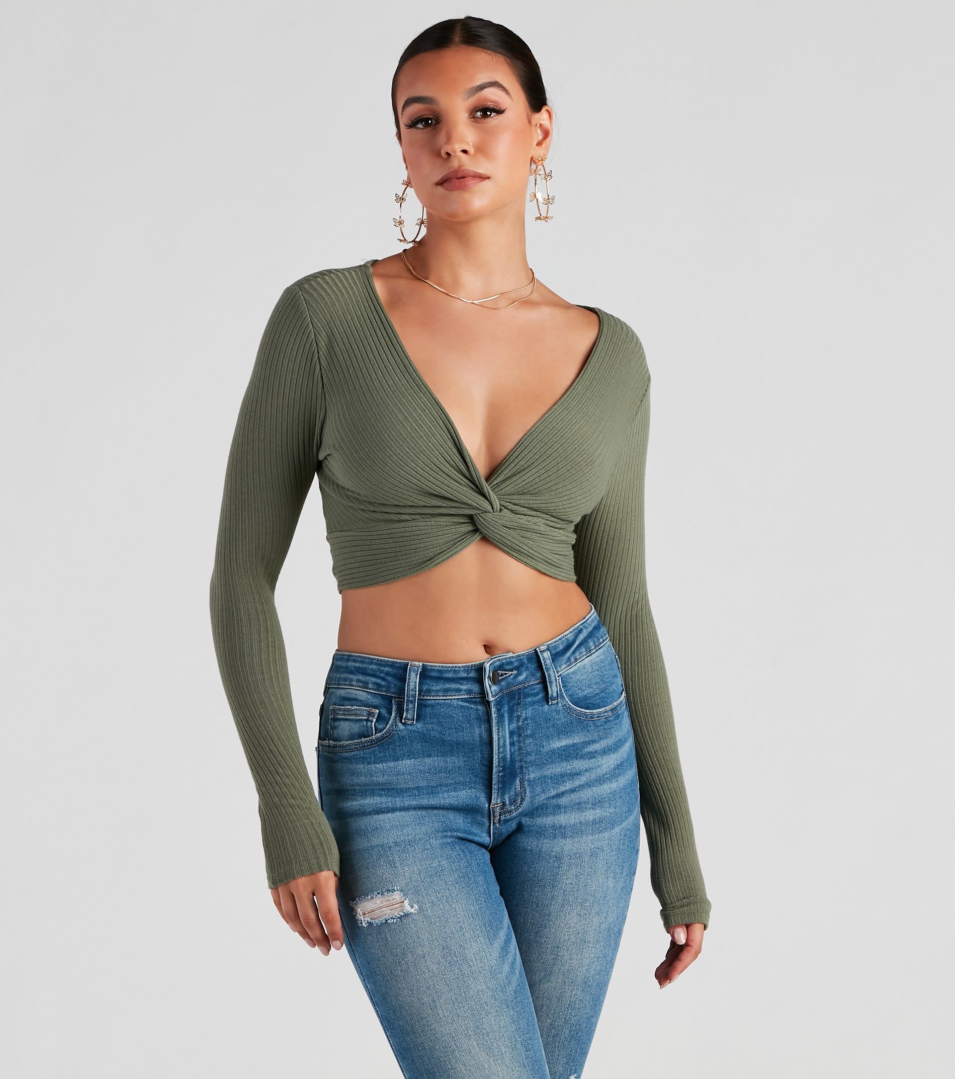 Trendy Twist-Front Ribbed Knit Crop Top sold by Windsor product image thumbnail 5