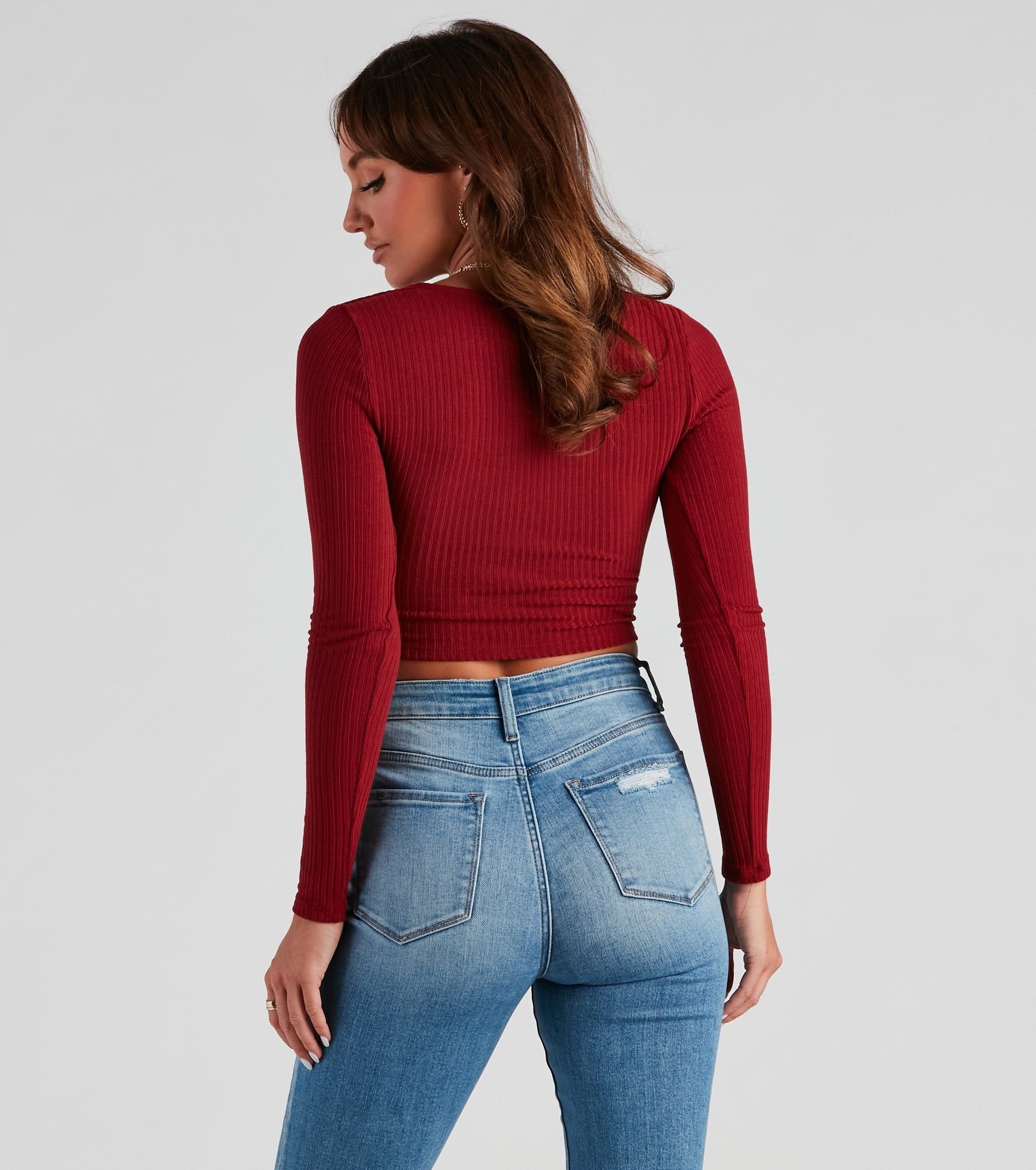 Trendy Twist-Front Ribbed Knit Crop Top sold by Windsor product image thumbnail 3
