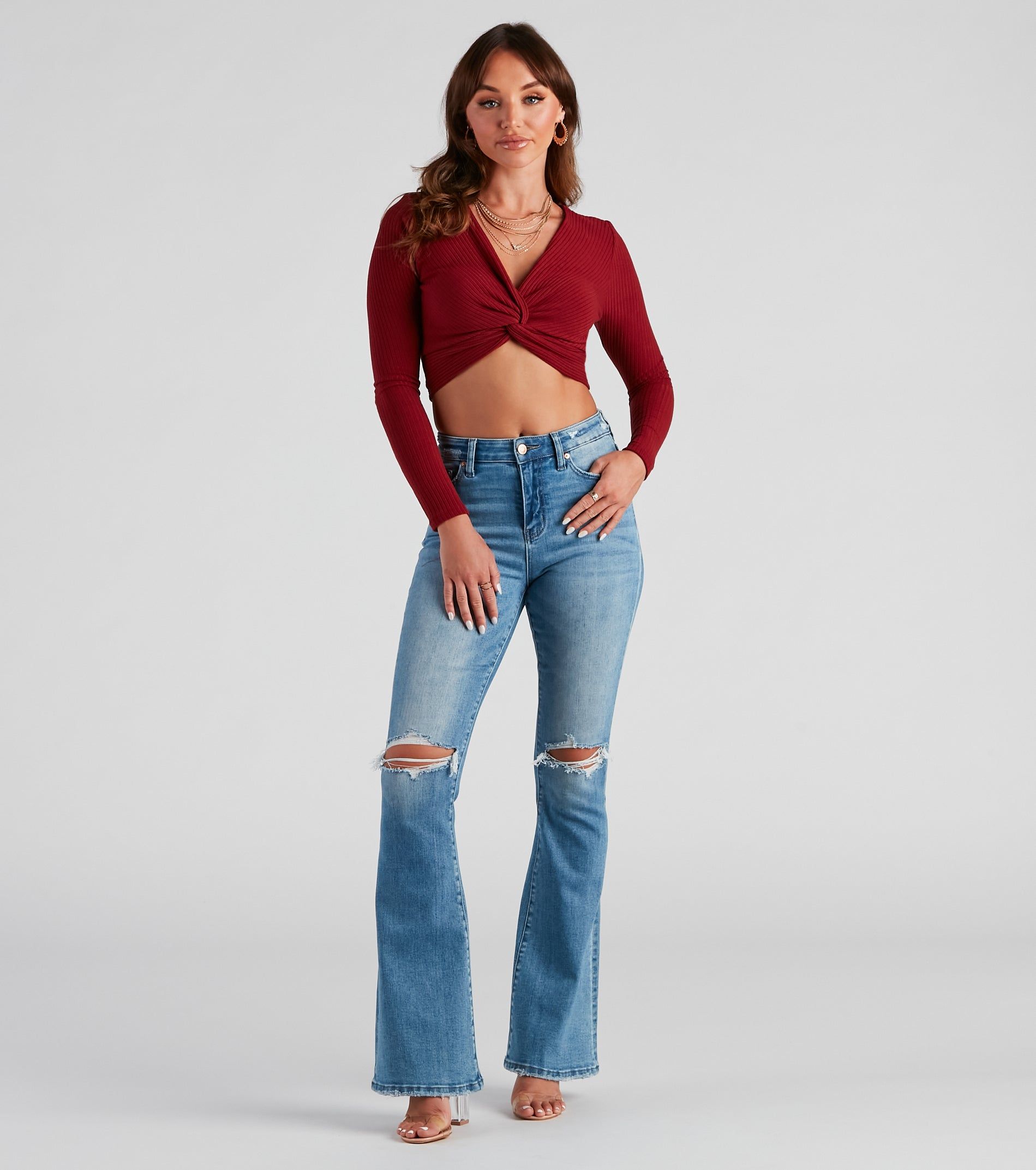 Trendy Twist-Front Ribbed Knit Crop Top sold by Windsor product image thumbnail 2