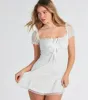 Lovely In Lace Ruffled Puff Sleeve Mini Dress sold by Windsor