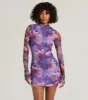 Stun And Only Mock Neck Floral Mesh Mini Dress sold by Windsor