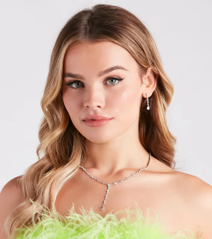 Dainty Glam Rhinestone Necklace And Earrings Set sold by Windsor
