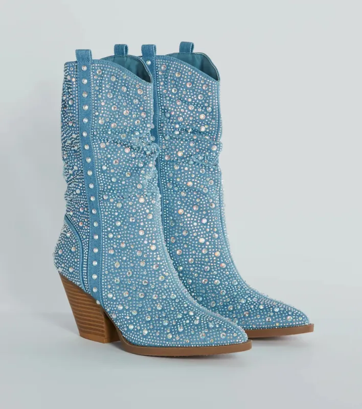 Sparkle Girl Rhinestone Denim Cowboy Boots sold by Windsor