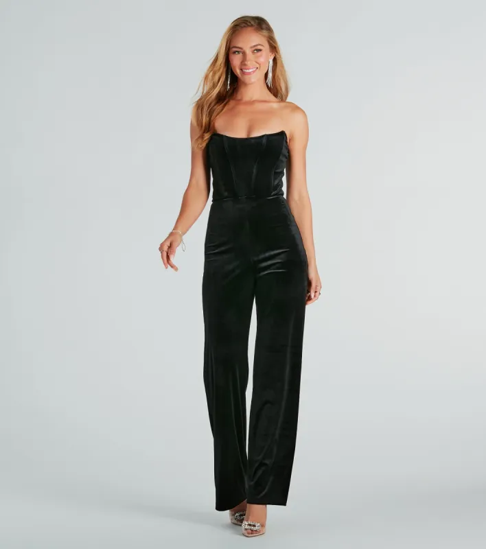 She's Luxe Velvet Corset Jumpsuit sold by Windsor