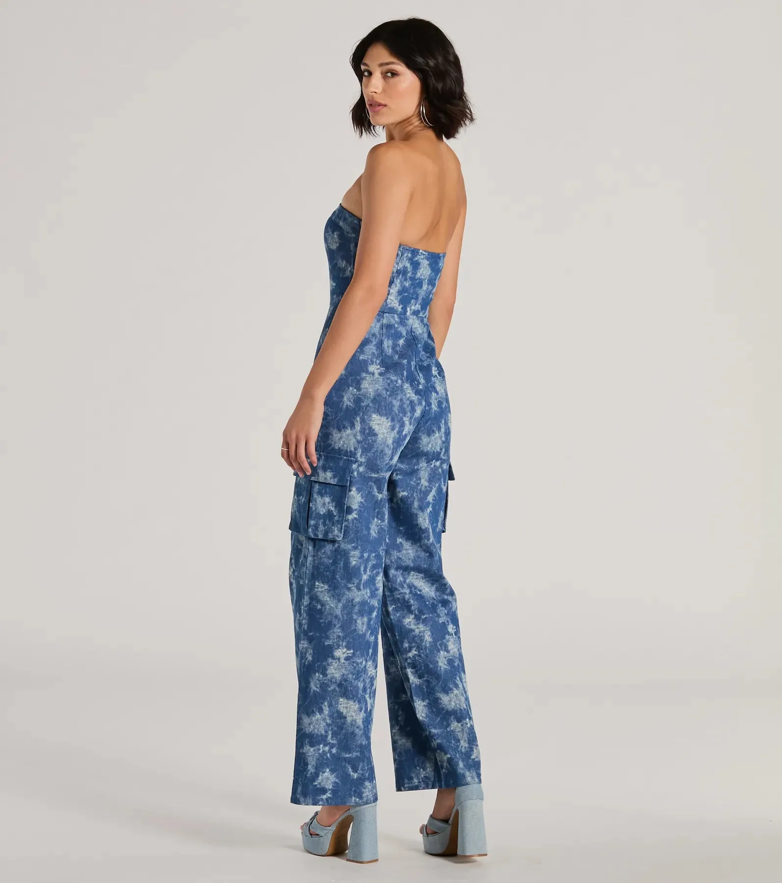 Good Vibes Strapless Tie-Dye Wide-Leg Cargo Jumpsuit sold by Windsor product image thumbnail 2