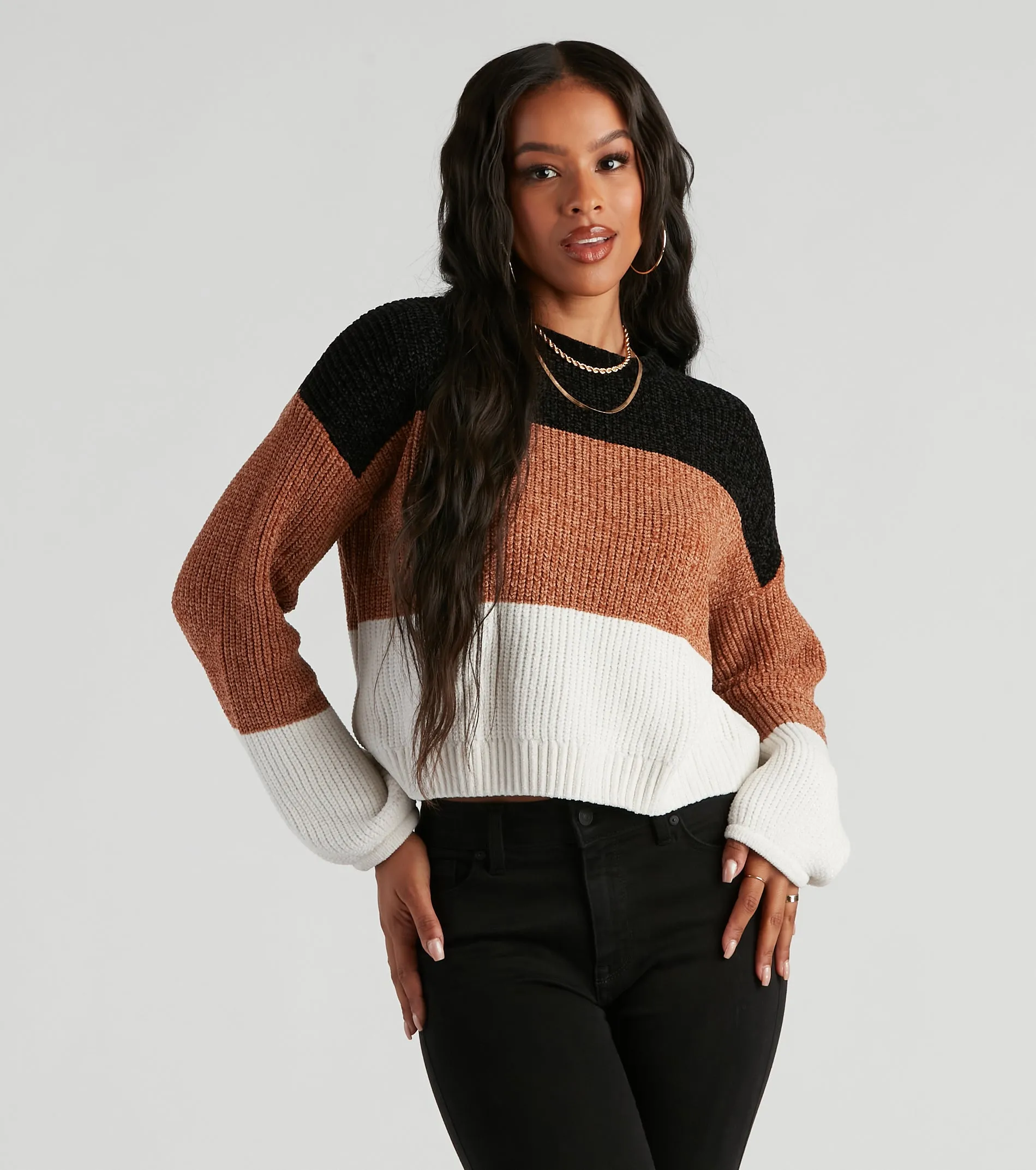 Real Sweet Color Block Chenille Sweater sold by Windsor