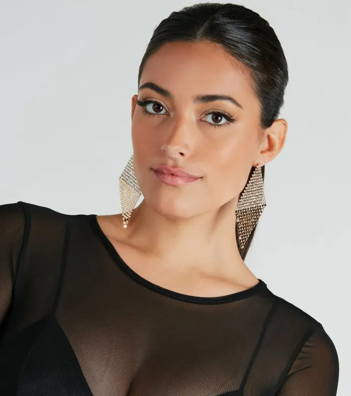 Glam Statement Rhinestone Mesh Drop Earrings sold by Windsor