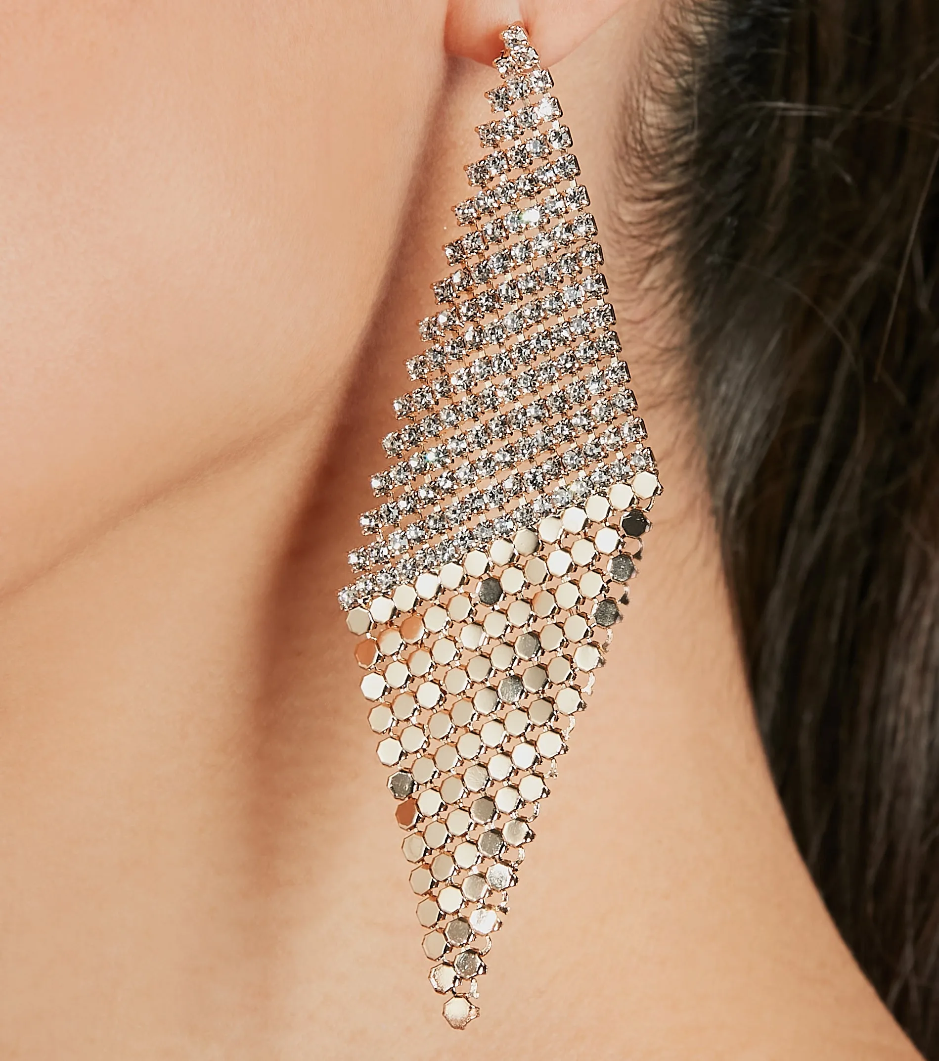 Glam Statement Rhinestone Mesh Drop Earrings sold by Windsor product image thumbnail 2