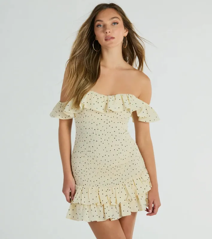 Best Spot To Be Off-The-Shoulder Polka Dot Mini Dress sold by Windsor