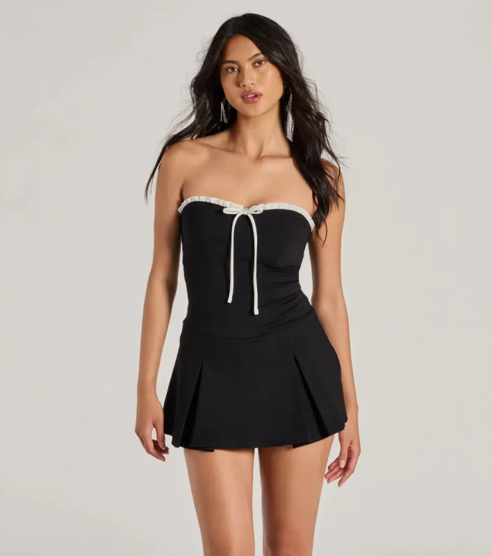 Cute Charm Strapless Ruffled Bow-Front Skater Romper sold by Windsor