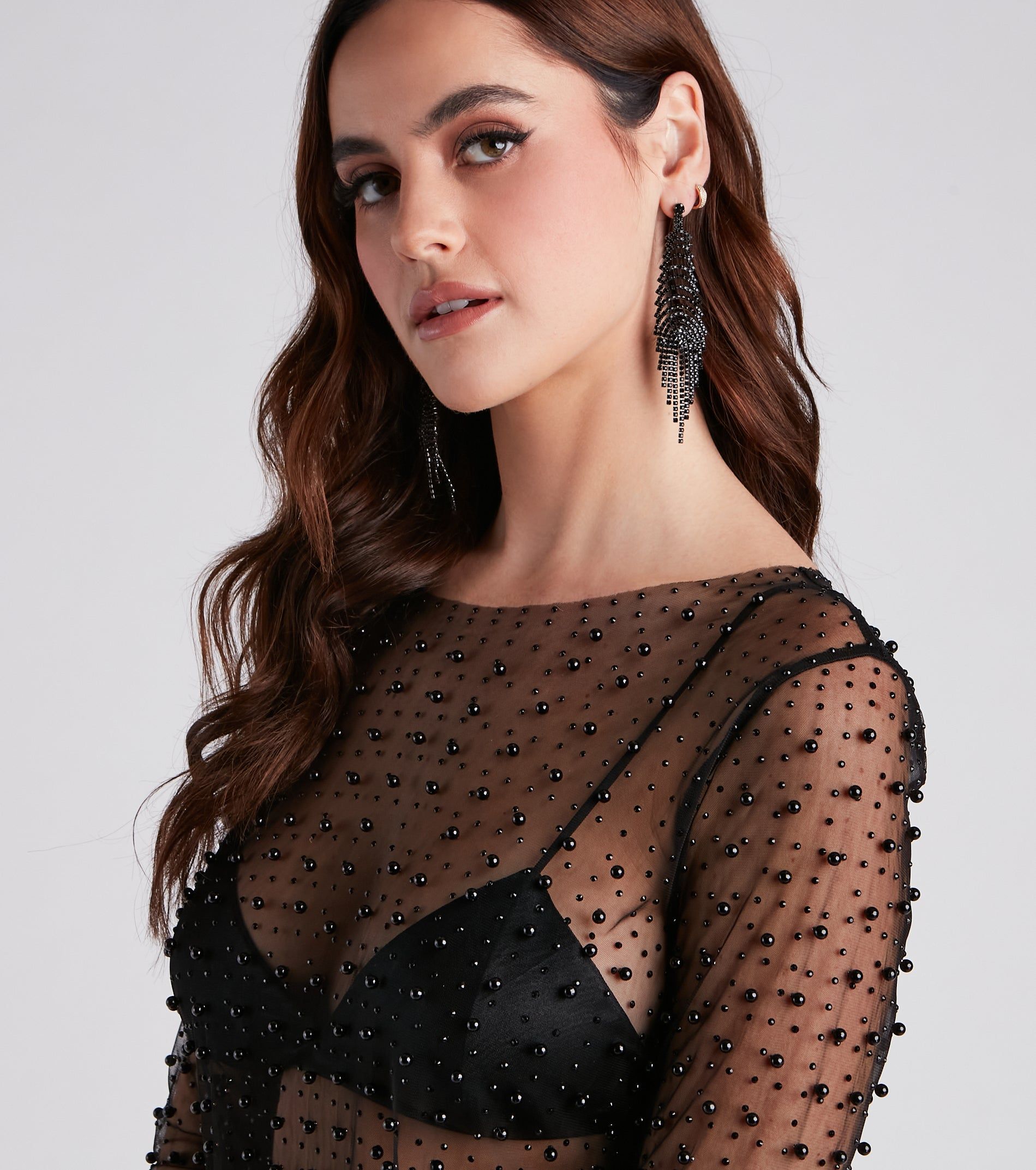 All For The Drama Rhinestone Chandelier Earrings sold by Windsor