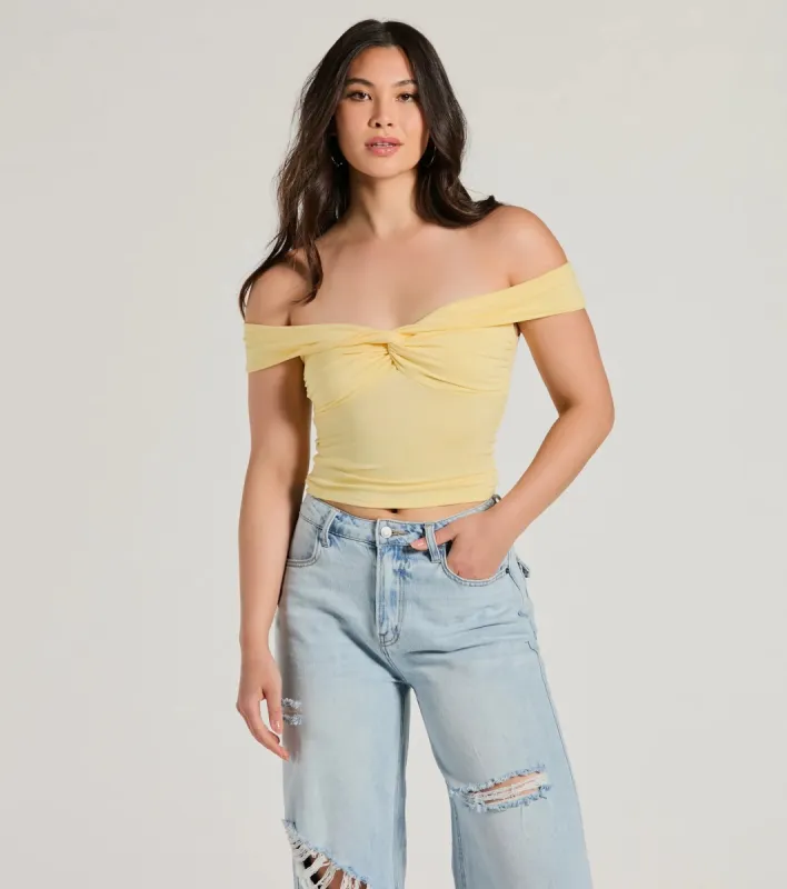 Trendy Twist-Front Off-The-Shoulder Crop Top sold by Windsor