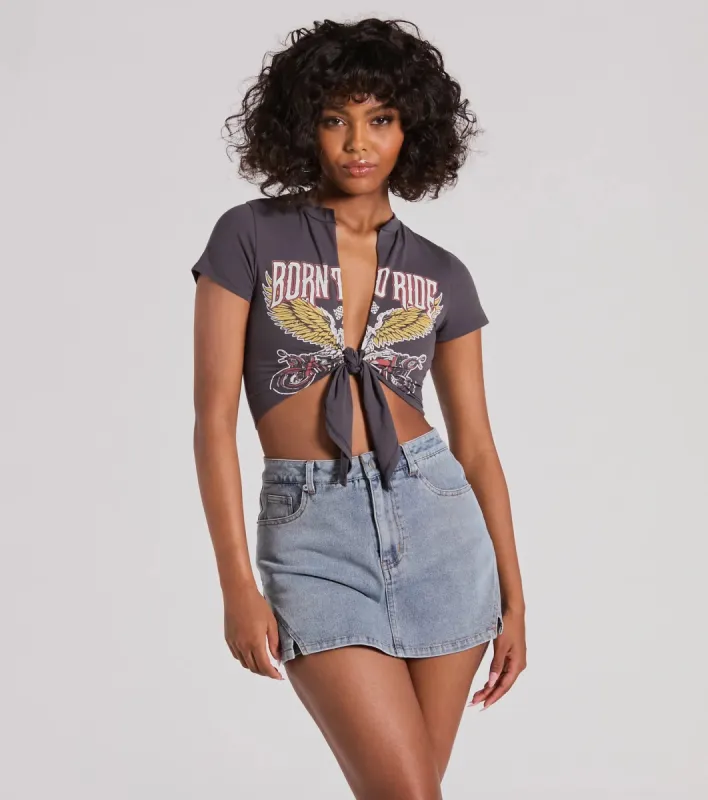 Born To Ride Short Sleeve Tie Front Graphic Tee sold by Windsor