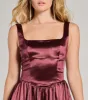 Captivating Charm Sleeveless Tie Back Satin Skater Dress sold by Windsor